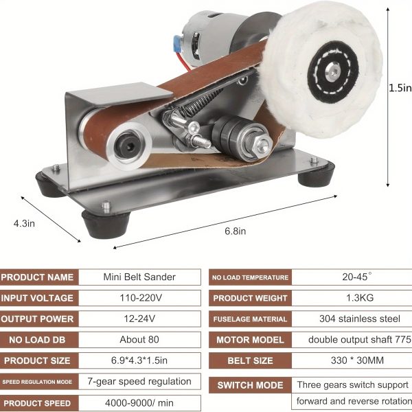 3-In-1 Mini Belt Sander, Electric Spindle Sander, 15° Belt Sander For Knife Making, 7 Adjustable Speed Knife Polishing Kit, Power Belt Sanders For Metal, Wood, DIY, Handcraft, And Tool & Knife Sharpening, Plus Kit With Comprehensive Accessories - Image 11