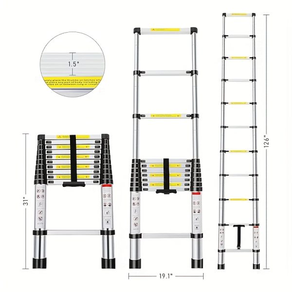 Telescoping Ladder 8.5FT/ 10.5FT/ 12.5FT/ 16.5FT/ 20.3FT, Telescopic Extension Ladder, Aluminum Alloy Folding Ladder Portable Multi-Purpose For Indoor Outdoor Work, Heavy Duty 330 Lbs Load - Image 12