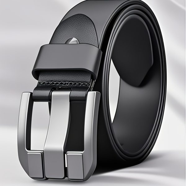 Men'S Genuine Leather Belt with Alloy Buckle - Stylish Black Design, Medium Width Suitable for Business and Casual Wear, Sweat-Resistant Technology, Perfect for Waist-Large Men, All-Season Use, Sports Jeans Accessory | Modern Buckle Design | Durable Alloy Buckle - Image 2
