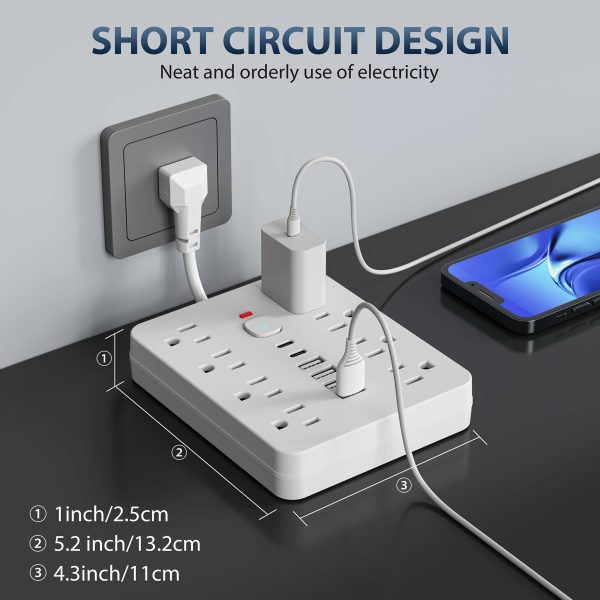 14-in-1 Power Strip Surge Protector with 8AC Outlets, 4USB & 2Type-C Ports | Multi Plug Outlet Expander, USB Wall Plug, Compact Desk Multi-plug Outlet | Flat Plug Design, Space-Saving Extension Cord for Home, Office And Kitchen - Image 4