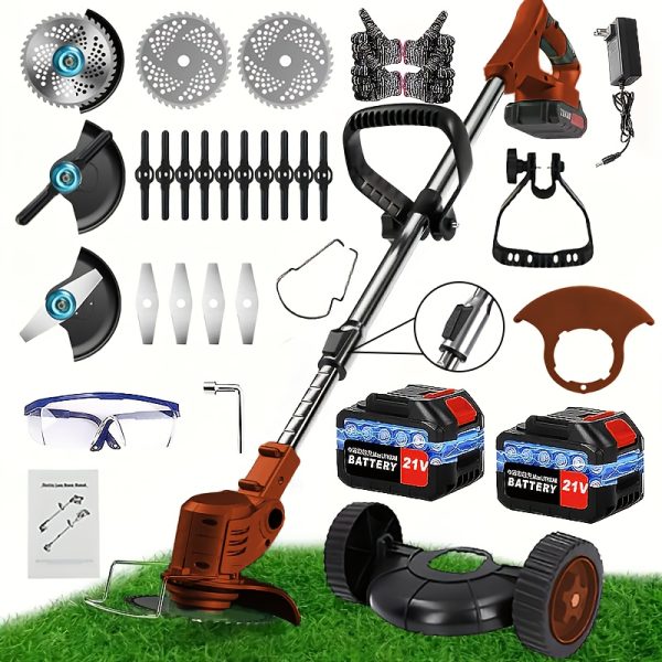 Heavy-Duty Electric Lawn Mower with 2 Batteries & 3 Blades - Cordless Lawn Edger, Powerful Motor, Quick Charge, Portable for Residential/Commercial Use, Ideal Father's Day Gift for Homeowners - Compatible with US Outlet (120V-240V), Residential Garden Care, Sleek Garden Equipment, Durable Plastic Body - Image 12