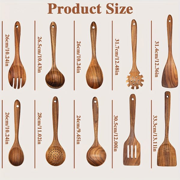 10pcs Quality Teak Cookware Set - Non-stick Friendly, Heat Resistant, Ergonomic Handle, Comfortable Grip - Perfect for Stirring, Baking, Serving And Easy Cooking - Image 5