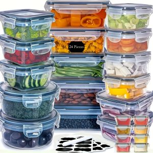 48pcs Food Storage Container Set, Fresh-Keeping Boxes, Easy-to-Secure Lids (24 Lids + 24 Containers)- Airtight Plastic Containers, Suitable For Pantry, Travel, Outdoor Picnics, Kitchen Organization, Comes With Labels And Marker