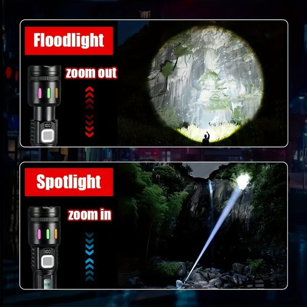 1pc Super Bright Rechargeable Flashlights LED, Handheld Strong Light, Tactical, 5 Modes, USB-C Charging Digital Display | Ideal for Running Hunting Hiking Home Lighting - Image 10