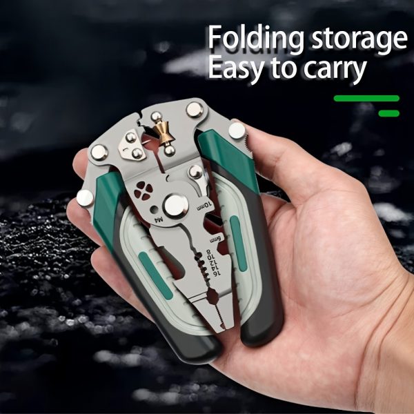 Versatile Electrician's Wire Stripper - Foldable, Multi-Function Tool for Stripping, Cutting & Crimping, Non-Slip Grip, Metal Construction - Image 2