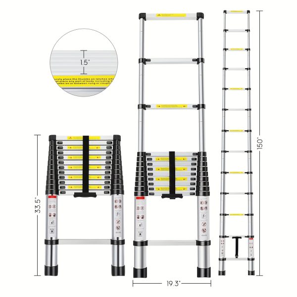 Telescoping Ladder 8.5FT/ 10.5FT/ 12.5FT/ 16.5FT/ 20.3FT, Telescopic Extension Ladder, Aluminum Alloy Folding Ladder Portable Multi-Purpose For Indoor Outdoor Work, Heavy Duty 330 Lbs Load - Image 11