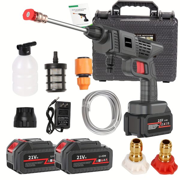 21V High Pressure Water Gun for Car & Garden Cleaning - Cordless Foam Sprayer with Adjustable Nozzle, Rechargeable Lithium Battery, Includes 4 Interchangeable Nozzles, 3 Spray Modes, Portable Power Cleaning Tool, Outdoor Use, Garden Cleaning Equipment | Sleek Cleaning Tool | Sturdy Plastic Gun, Water Sprayer - Image 3
