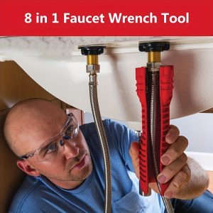 8-in-1 Multi-Functional Sink & Bathroom Wrench - Heavy-Duty Metal Adjustable Tool with Ergonomic Grip for Faucets, Angle Valves, Pipe Installation & Repair - Tight Space Plumbing Tool for DIY & Professional Use, Bathroom Faucets for Sinks, Versatile Tool Design, Robust Construction, Compact Design, Sturdy Build, Maintenance Workers