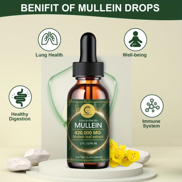 GPGP Greenpeple Mullein Drops for Lungs - Lung Health Supplement- Mullein Leaf Extract Liquid Tincture, Powerful Herbals Extract Formula for Breathing Comfort,Support for Respiratory, Immune, Digestive System, Natural Herbal Supplement, 2 FL OZ/60 ML - Image 3