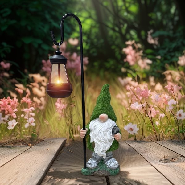 1pc Solar Gnome Lantern Green Hat For Solar Outdoor Decoration - For Garden, Terrace And Yard Decoration - Image 4