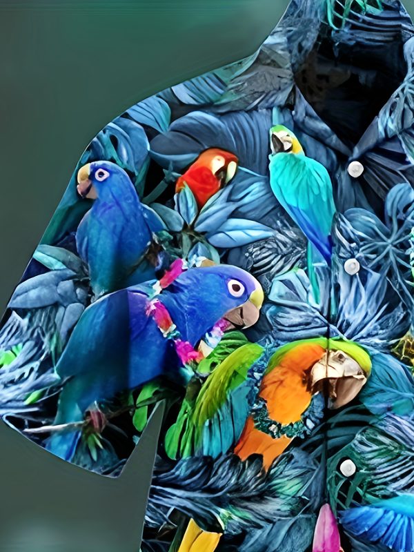 Men's Tropical Parrot Print Short Sleeve Button-Up Shirt - Image 3