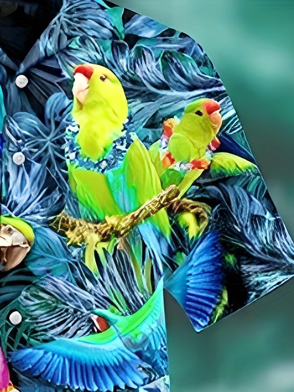 Men's Tropical Parrot Print Short Sleeve Button-Up Shirt - Image 2