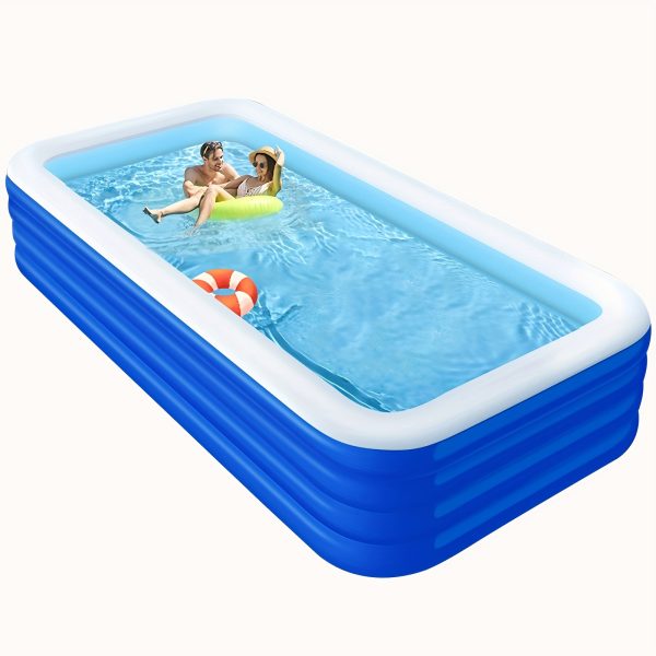 Super Large 3 & 4-Layer Heightened & Thick Inflatable Swimming Pool - Foldable PVC Sunscreen Material, Blue & White Rectangular Design with Smooth Surface for Patio, Beach, Camping & Outdoor Water Sports, Beach Swimming Pool | Quick Setup Pool - Image 11