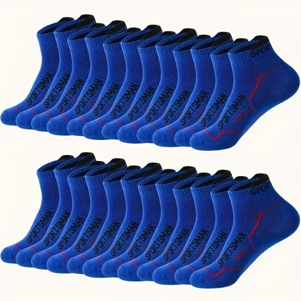24or12 Pairs Men'S Athletic Performance Ankle Socks, Knitted Polyester And Spandex Blend, Breathable Mesh, Sweat-Absorbent, Machine Washable, Letter Pattern, Suitable For Running And Sports, Sweat-Resistant - Image 2