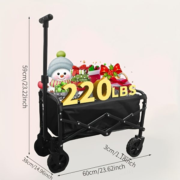 220/450/680 lb Capacity Heavy-Duty All-Terrain Folding Cart - Stainless Steel Frame and 600D Oxford Fabric, Foldable Multi-Purpose Wagon for Camping, Gardening, Beach, Shopping - No Assembly Required, Black Garden Tool Holder, Sturdy Handle Design, Durable Wheel Construction - Image 3