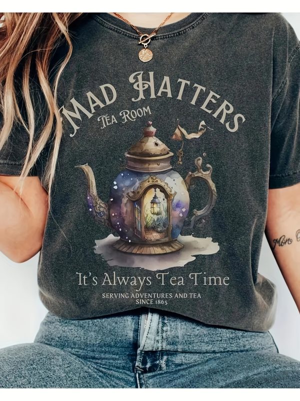 A Family in a Kettle, Letter Pattern Print Round Neck Casual Sports Short Sleeved T-Shirt Fashionable Women'S Clothing