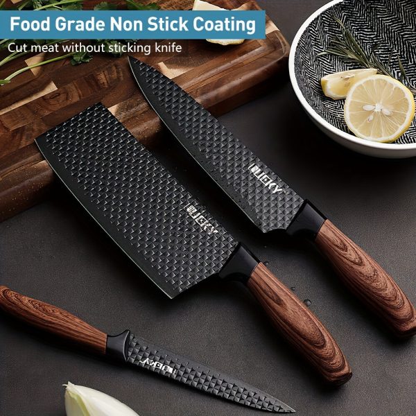Professional 6pcs Kitchen Knives Set, Chef, Cleaver, Slicer, Utility Knife Peeler& Scissors Stainless Steel Ultra Sharp with Non-Stick Ergonomic Wood Handle Cooking Chef Knife Set for Home Travel Vegetable, Meat, Fruit Gift Box - Image 4
