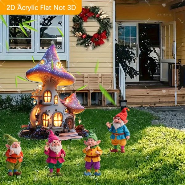 2D Flat, 5pcs Fairy Tale Dwarf and Dreamy Mushroom House Acrylic Bohemian Garden Decorations for Outdoor Use in Gardens, Lawns, Potted Plants, Perfect Holiday Gift Suitable for All 11 Festivals, 2D Flat - Image 8