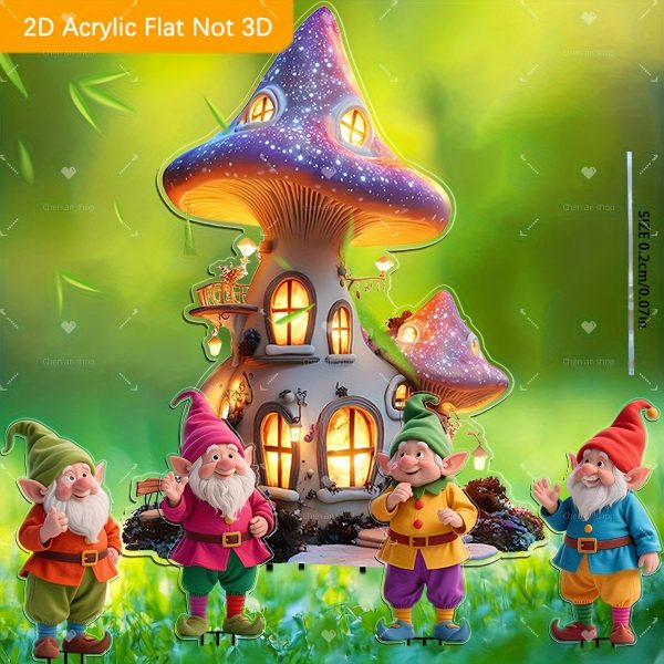 2D Flat, 5pcs Fairy Tale Dwarf and Dreamy Mushroom House Acrylic Bohemian Garden Decorations for Outdoor Use in Gardens, Lawns, Potted Plants, Perfect Holiday Gift Suitable for All 11 Festivals, 2D Flat - Image 4