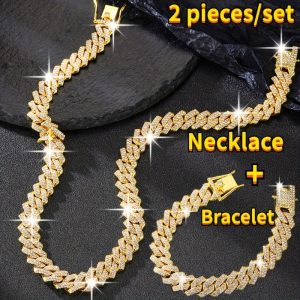 Rhinestones Cuban Link Necklace and Bracelet Set - Unisex Punk Style, Y2K Hip Hop Jewelry | September Birthstone, Luxury Gift