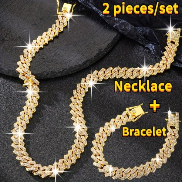 Rhinestones Cuban Link Necklace and Bracelet Set - Unisex Punk Style, Y2K Hip Hop Jewelry | September Birthstone, Luxury Gift