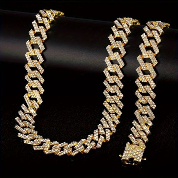 Rhinestones Cuban Link Necklace and Bracelet Set - Unisex Punk Style, Y2K Hip Hop Jewelry | September Birthstone, Luxury Gift - Image 7