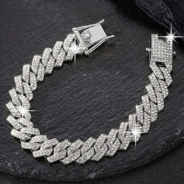 Rhinestones Cuban Link Necklace and Bracelet Set - Unisex Punk Style, Y2K Hip Hop Jewelry | September Birthstone, Luxury Gift - Image 10