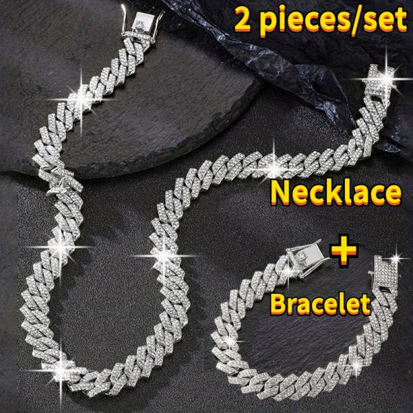 Rhinestones Cuban Link Necklace and Bracelet Set - Unisex Punk Style, Y2K Hip Hop Jewelry | September Birthstone, Luxury Gift - Image 5