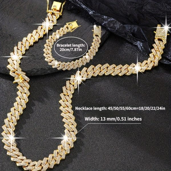 Rhinestones Cuban Link Necklace and Bracelet Set - Unisex Punk Style, Y2K Hip Hop Jewelry | September Birthstone, Luxury Gift - Image 6