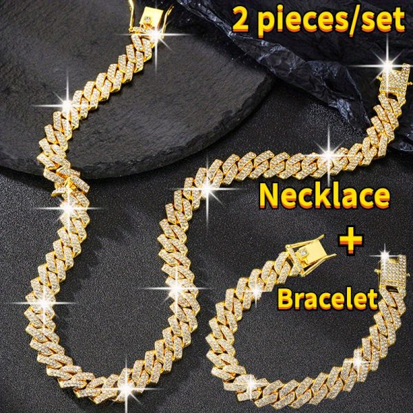 Rhinestones Cuban Link Necklace and Bracelet Set - Unisex Punk Style, Y2K Hip Hop Jewelry | September Birthstone, Luxury Gift - Image 3