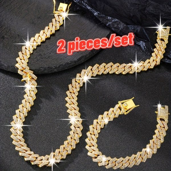 Rhinestones Cuban Link Necklace and Bracelet Set - Unisex Punk Style, Y2K Hip Hop Jewelry | September Birthstone, Luxury Gift - Image 4