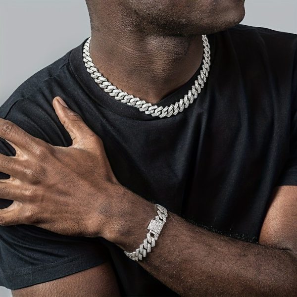 Rhinestones Cuban Link Necklace and Bracelet Set - Unisex Punk Style, Y2K Hip Hop Jewelry | September Birthstone, Luxury Gift - Image 12