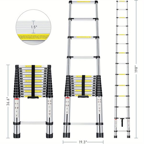 Telescoping Ladder 8.5FT/ 10.5FT/ 12.5FT/ 16.5FT/ 20.3FT, Telescopic Extension Ladder, Aluminum Alloy Folding Ladder Portable Multi-Purpose For Indoor Outdoor Work, Heavy Duty 330 Lbs Load - Image 3