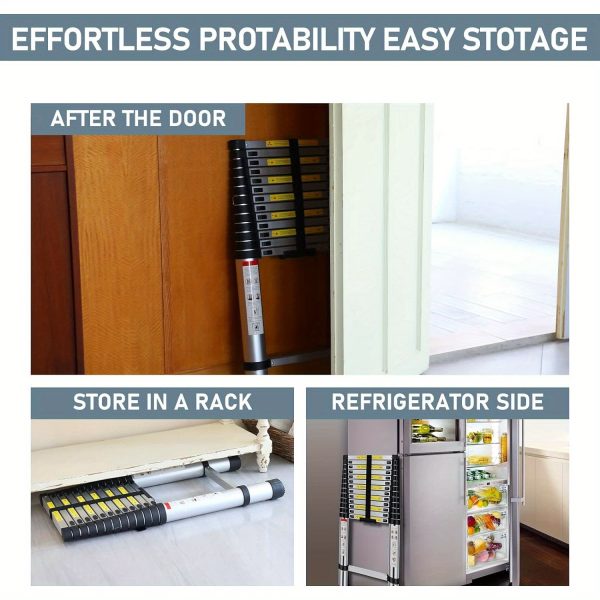 Telescoping Ladder 8.5FT/ 10.5FT/ 12.5FT/ 16.5FT/ 20.3FT, Telescopic Extension Ladder, Aluminum Alloy Folding Ladder Portable Multi-Purpose For Indoor Outdoor Work, Heavy Duty 330 Lbs Load - Image 5