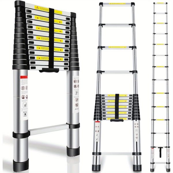 Telescoping Ladder 8.5FT/ 10.5FT/ 12.5FT/ 16.5FT/ 20.3FT, Telescopic Extension Ladder, Aluminum Alloy Folding Ladder Portable Multi-Purpose For Indoor Outdoor Work, Heavy Duty 330 Lbs Load