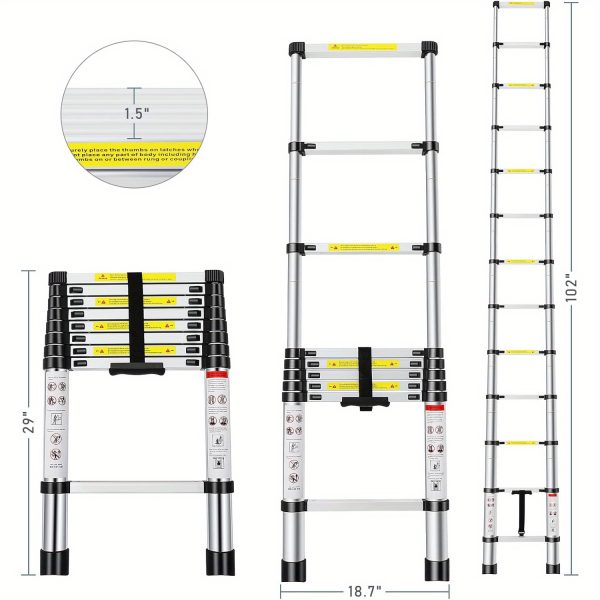 Telescoping Ladder 8.5FT/ 10.5FT/ 12.5FT/ 16.5FT/ 20.3FT, Telescopic Extension Ladder, Aluminum Alloy Folding Ladder Portable Multi-Purpose For Indoor Outdoor Work, Heavy Duty 330 Lbs Load - Image 6