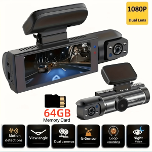 [High Definition Driving Recorder] 1080P Dual-Lens Driving Recorder - High Definition, Wide-Angle Front and In-Car Recording, Infrared Night Vision, Loop Recording - 3.16-Inch IPS Screen