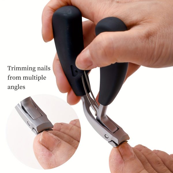 1pc Heavy-Duty Stainless Steel Nail Clippers for Thick Nails, Concave Blade & Large Opening Design, Elderly-Friendly Precision Trimmer with Long Handle, Men's Toenail & Fingernail Care, Durable Nail Tool
