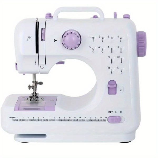 Light Purple Electric Home Sewing Machine with 12 Built-in Needles, Overlock Stitch, Button Sewing & Thread Winding - 110V-240V US Plug, Compact Design for Home, School, Daily Sewing - Ideal Mother's Day Gift, Fabric Crafts, Stylish Appliance, Durable Construction, Craft Lovers - Image 11
