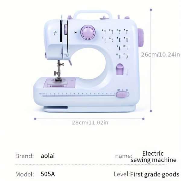 Light Purple Electric Home Sewing Machine with 12 Built-in Needles, Overlock Stitch, Button Sewing & Thread Winding - 110V-240V US Plug, Compact Design for Home, School, Daily Sewing - Ideal Mother's Day Gift, Fabric Crafts, Stylish Appliance, Durable Construction, Craft Lovers - Image 4