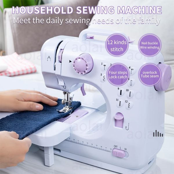 Light Purple Electric Home Sewing Machine with 12 Built-in Needles, Overlock Stitch, Button Sewing & Thread Winding - 110V-240V US Plug, Compact Design for Home, School, Daily Sewing - Ideal Mother's Day Gift, Fabric Crafts, Stylish Appliance, Durable Construction, Craft Lovers