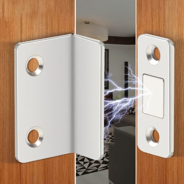 A Pair of Magnetic Alloy Door Clips - Invisible Strong Adhesion, No Drilling Required for Installation, Seamless Release - Suitable for Cabinets, Wardrobes, Sliding Doors - Home Renovation Hardware, Easy to Install, Compact And Efficient Design - 2pcs/Set, Silver Color - Image 3