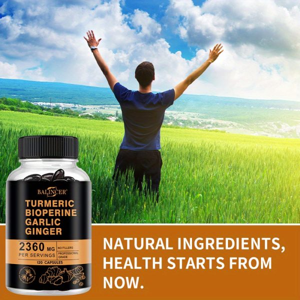 Turmeric Softgels, 2600 for MG Per Serving - with Garlic, Ginger & Black Pepper - Joint & Bone Health Support, 120 Capsules - Image 7