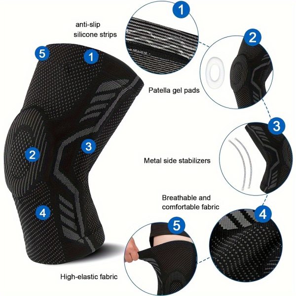 Professional Knee Brace with Patella Pad and Side Stabilizers- Adjustable Compression Sleeve for Running, Exercise, and Injury Support, Black Knee Brace with Flexible Metal Straps for Stability and Comfort, Breathable Fabric - Image 3