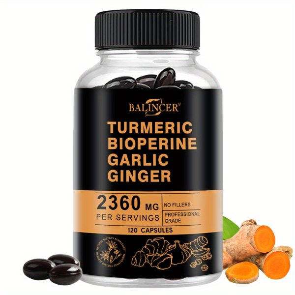 Turmeric Softgels, 2600 for MG Per Serving - with Garlic, Ginger & Black Pepper - Joint & Bone Health Support, 120 Capsules - Image 6
