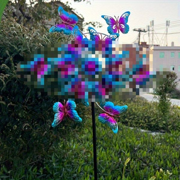 Metal Wind Spinner with Vibrant Blue & Purple Butterfly Garden Decor - Wind-Powered Outdoor Art for Patio, Yard, Terrace - No Batteries Needed, Garden Wind Spinner, Yard Decoration, Whimsical Design, Intricate Craftsmanship - Image 9