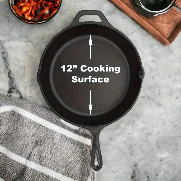 Cast Iron Skillet Oven Safe PreSeasoned Iron Black 12 inch - Image 4