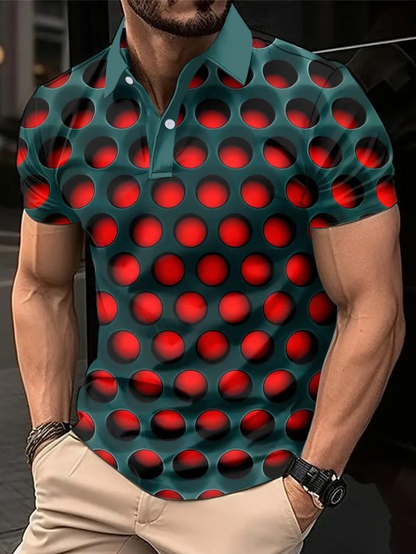 Men'S Casual 3D Print Polo T-Shirt - Retro Blue & Black Geometric Pattern, Short Sleeve, Comfortable for Spring & Summer, Perfect for Business & Home, Casual Wear | Geometric Print Shirt | Comfortable Fit, PLUS SIZE - Image 3