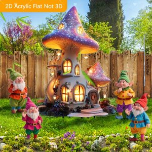 2D Flat, 5pcs Fairy Tale Dwarf and Dreamy Mushroom House Acrylic Bohemian Garden Decorations for Outdoor Use in Gardens, Lawns, Potted Plants, Perfect Holiday Gift Suitable for All 11 Festivals, 2D Flat