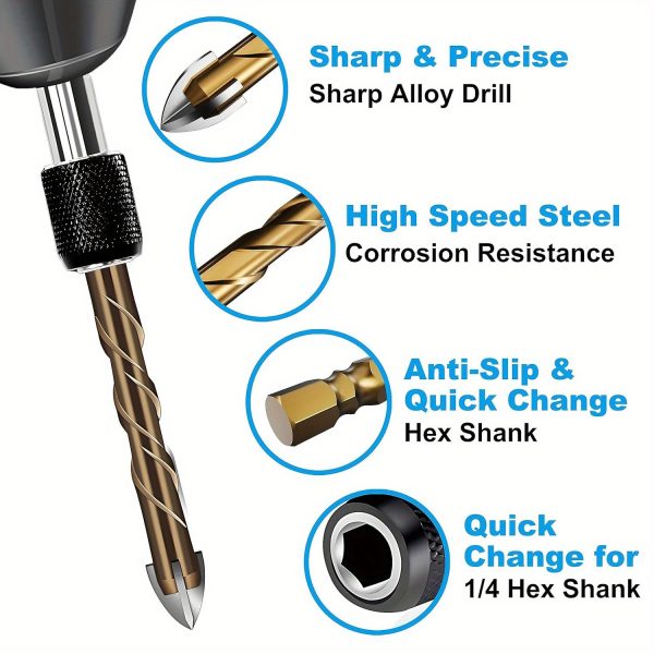12pcs High-Performance Diamond Tile Drill Bits, 3-12mm Diameter, Hexagonal Core for Glass, Metal, Brick, Plastic, Wood - Durable & Efficient Drilling Too - Image 6